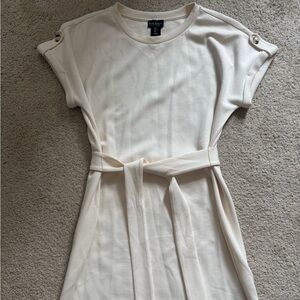 Nicole Miller Cream Short Sleeve Knit Dress with Self Tie